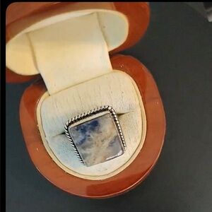 Silver and Blue Stone Stainless Steel Ring Sz 8